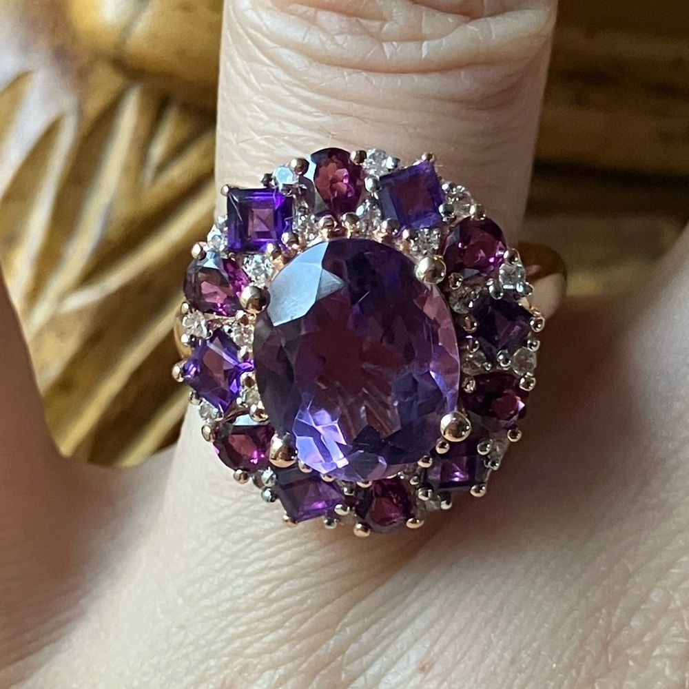 Natural Rose De France Amethyst Garnet Sterling Silver Cocktail Ring Size 7